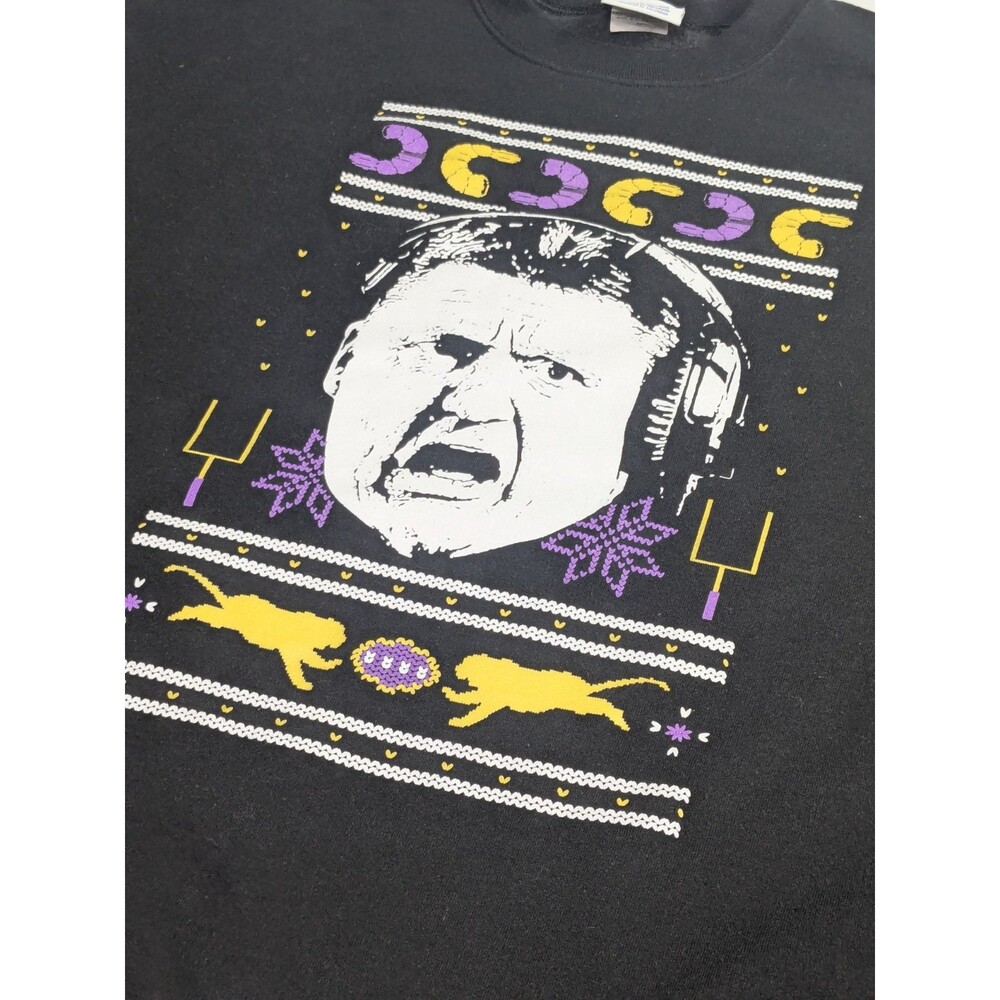 Barstool Sports LSU Tigers Coach Ed Orgeron Ugly Christmas Sweater Champion XL
